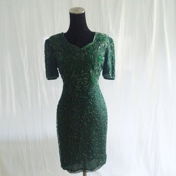 Stenay Dresses & Skirts - INCREDIBLE NOS 80's Green Sequin Stenay Cocktail Dress Size 6